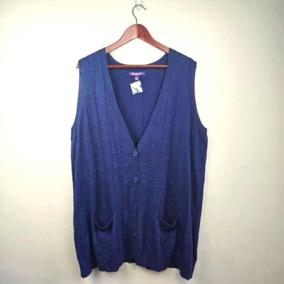 ROAMAN'S Classy Button-up Sweater Vest Navy Women Size 1X Preppy Business Casual - Picture 1 of 10